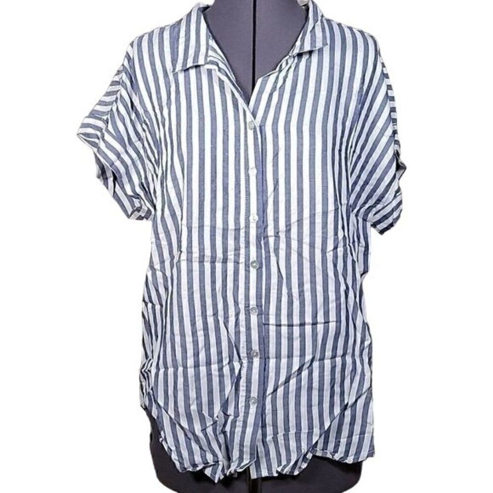 NWOT Denim & Co. Naturals Striped Button-Front Top Sz S